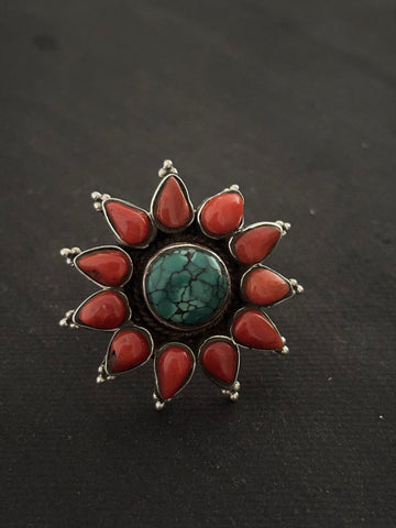 Coral and turquoise Ring
