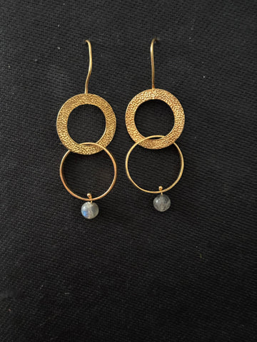 Double Ring Gold Polished Silver Earrings