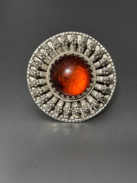 Silver Finger Ring with Amber