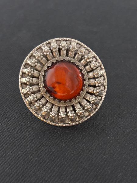 Silver Finger Ring with Amber