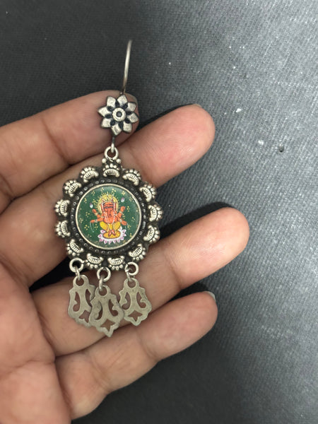 Handpainted Silver Ganesh Earrings