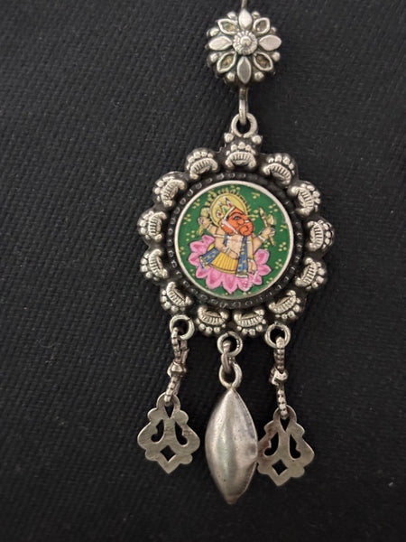 Silver Handpainted Ganesh Earrings