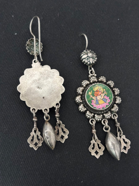 Silver Handpainted Ganesh Earrings