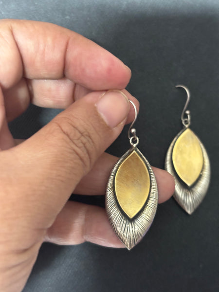 Dual Tone Silver Leaf Earrings