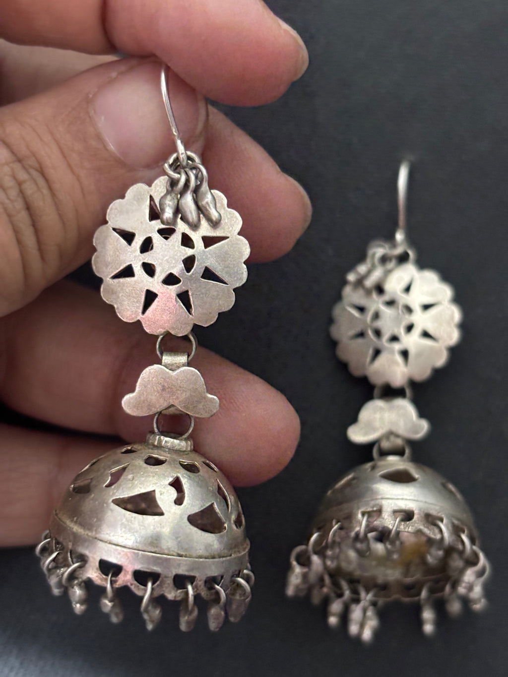 Cutwork Silver Jhumki