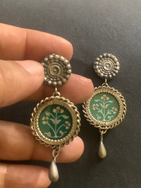 Green Handpainted Earrings