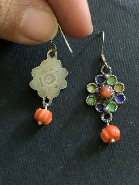 Moroccan Enamelled Silver Earrings