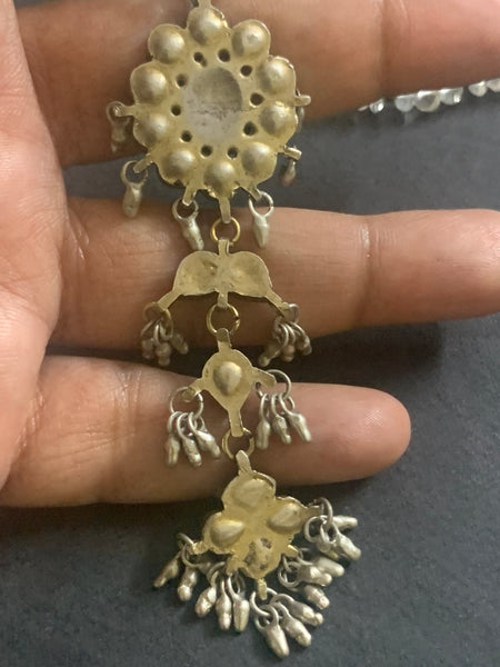 Silver Long Vintage Kundan Pendant