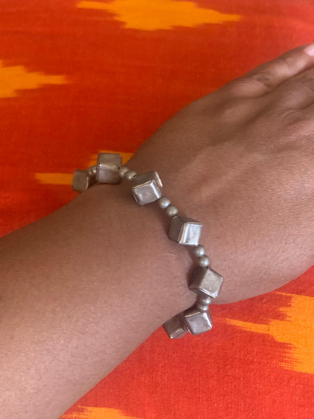 Handmade Silver Box Bead Bracelet