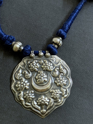 Silver Crescent Repoussé Necklace