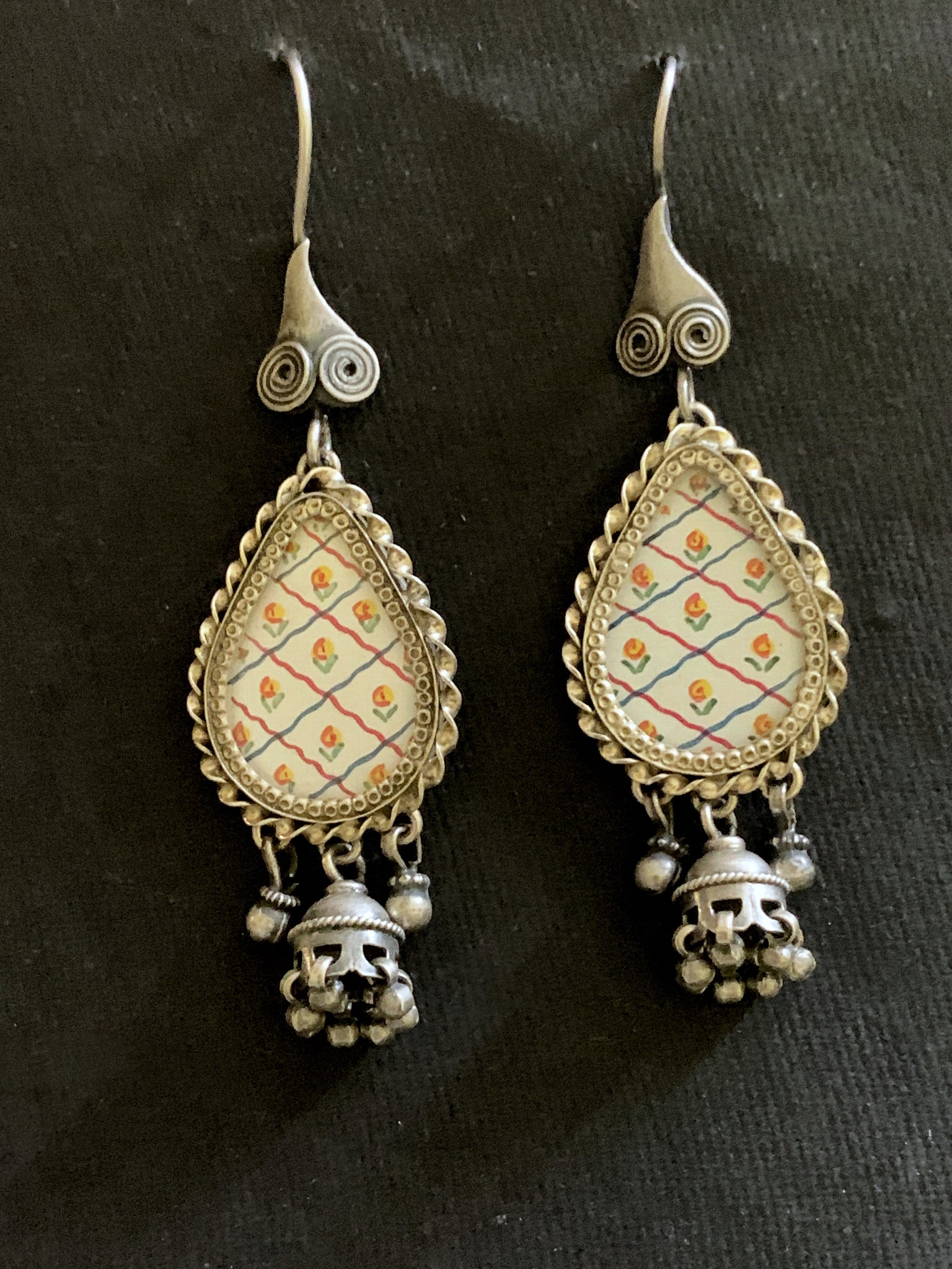 Silver Handpainted Earrings