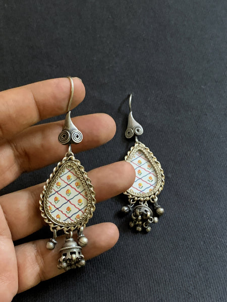 Silver Handpainted Earrings