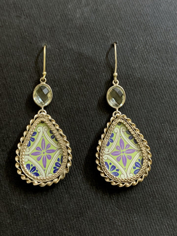 Silver Pistachio Handpainted Earrings