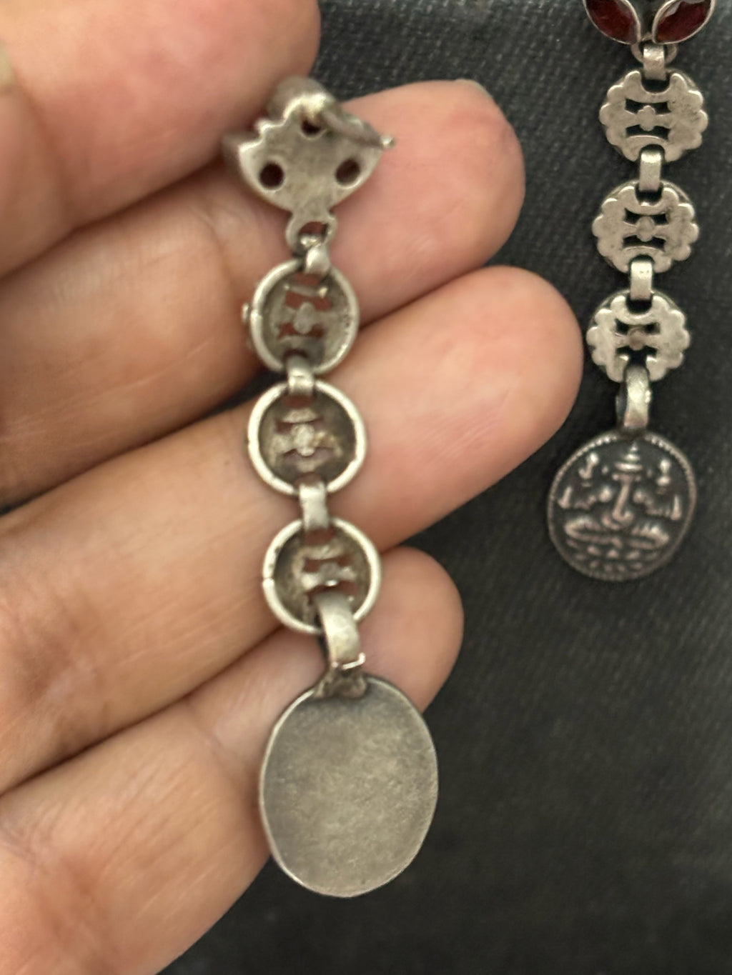 Silver Assembled Garnet Ganesh Earrings