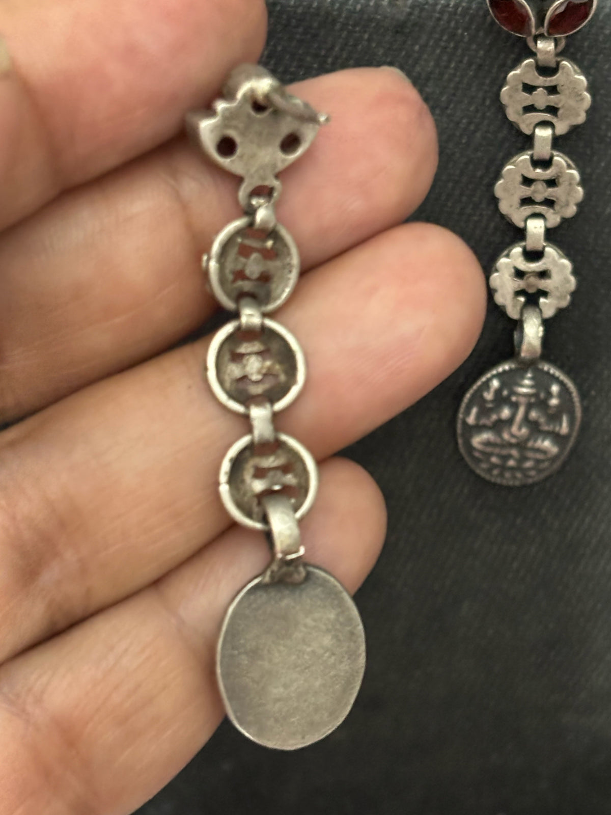 Silver Assembled Garnet Ganesh Earrings