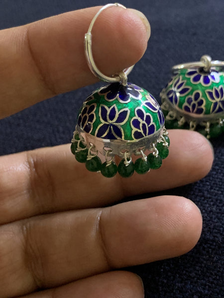 Green Blue Hoop Meenakari Jhumka