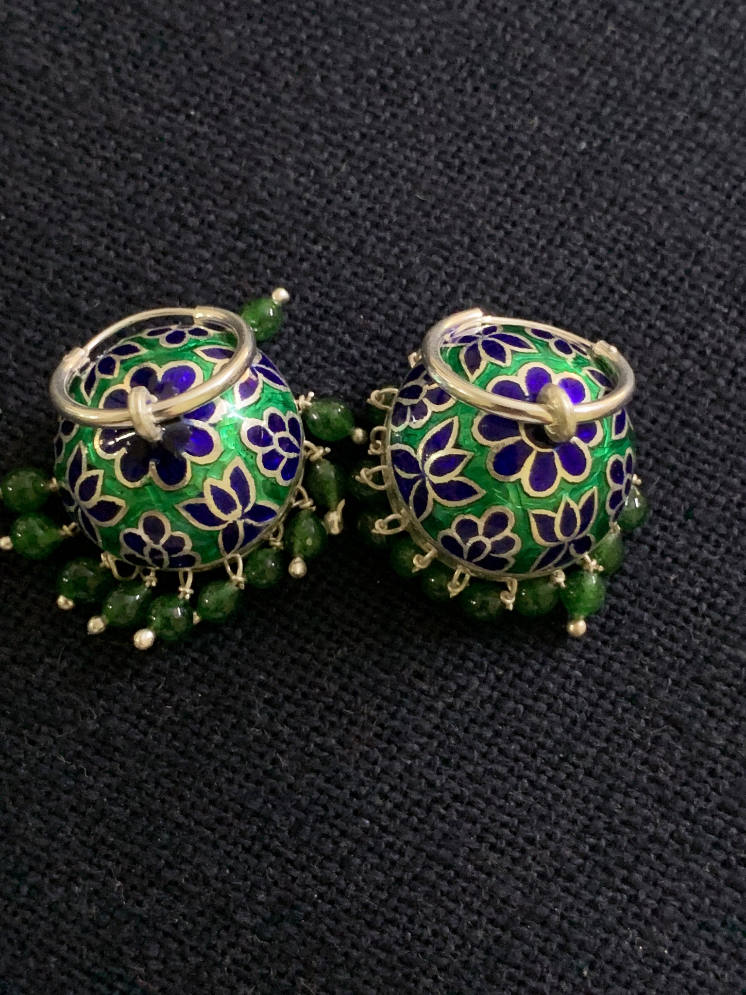 Green Blue Hoop Meenakari Jhumka