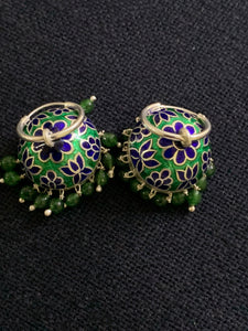 Green Blue Hoop Meenakari Jhumka