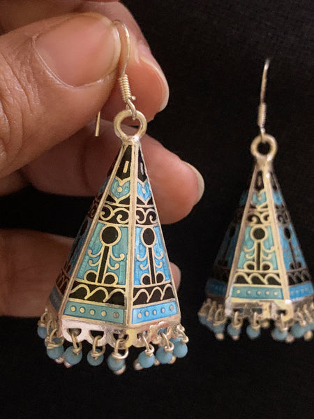 Light Blue Black Cone Jhumka