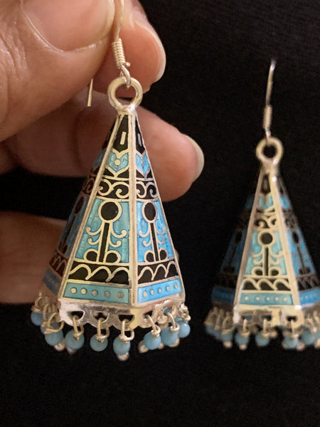 Light Blue Black Cone Jhumka