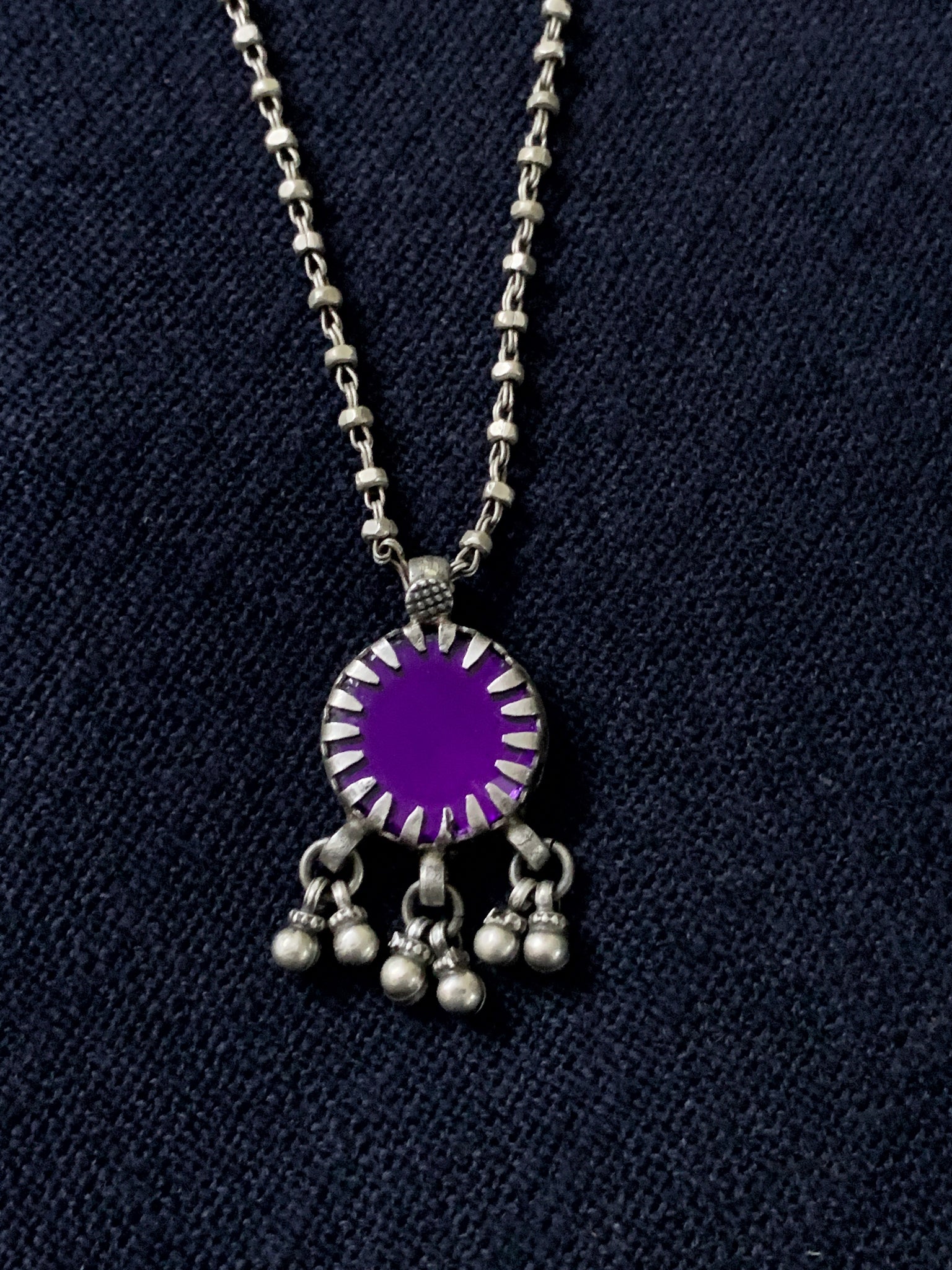 Silver Round 3 Bell Purple Pendant