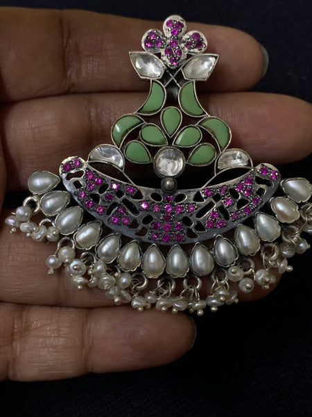 Kundan Green And Pink Earrings