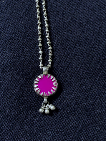 Silver Round Pink Pendant